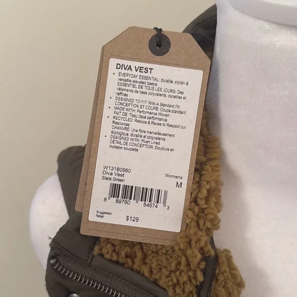 prAna Diva Vest - Women's Medium - Olive Green / Tan - Shearling (NWT) - Picture 8 of 10